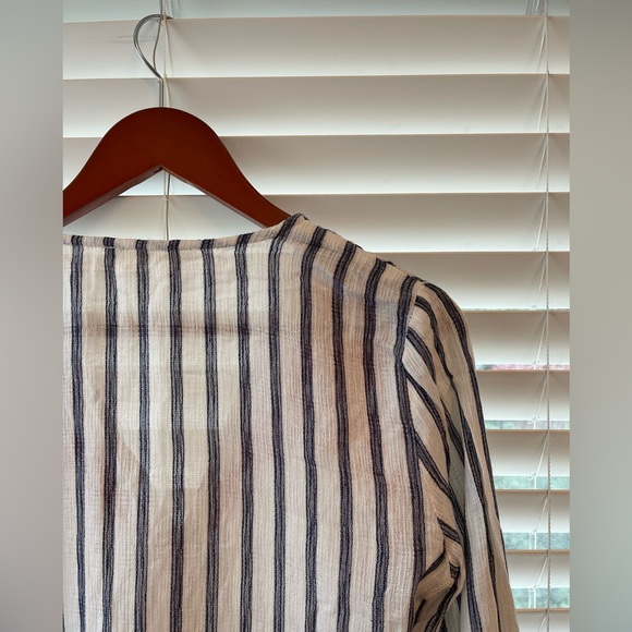 NEW LoveStitch Red Embroidered Blue + White Striped Blouse with Waist Tie - Picture 5 of 6